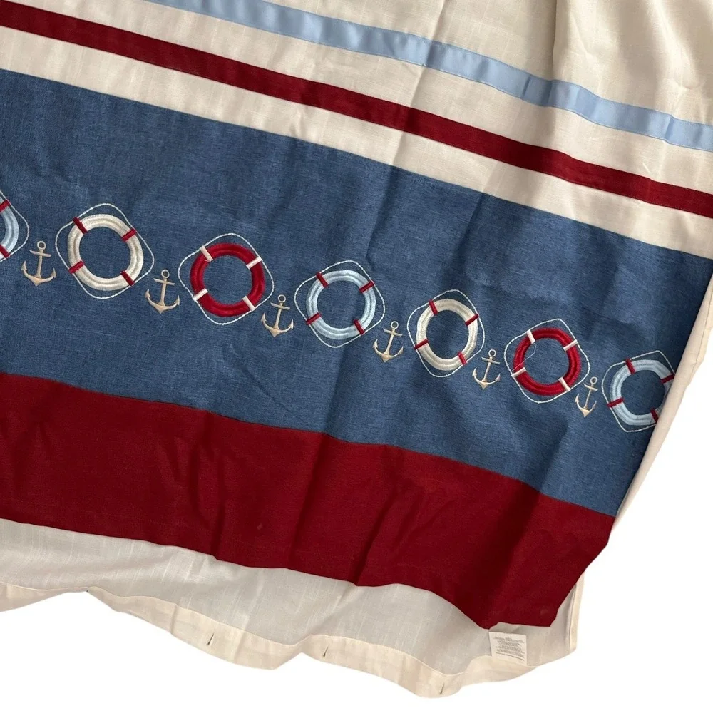 Nautical Anchor Life Preserver Shower Curtain Red Blue White Fabric‎ w/ 12 Hooks